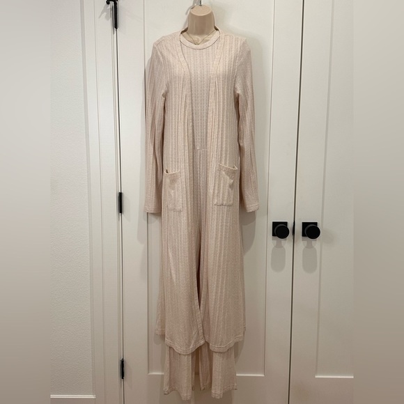 World Market Pointelle Knit Jumpsuit Cardigan Set Ivory Large XL Boho Lagenlook - Picture 4 of 16